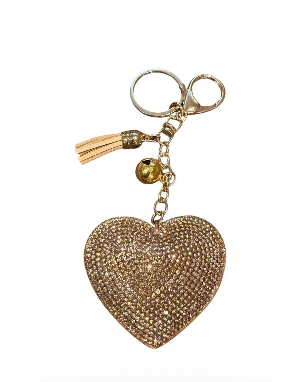 Sparkling Heart Bag Charm/Keychain Tassel Charm - Gold